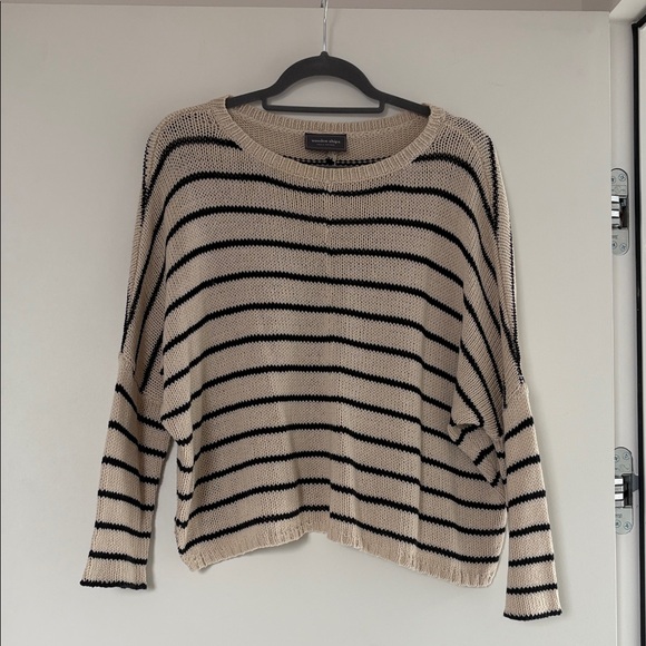 Wooden Ships Sweaters - Wooden Ships Drapey Boxy Cotton Cream/Black Striped Sweater S/M EUC